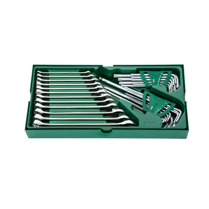 Image of 30 Pc. Metric Combination Wrench and Hex Key Tray Set - SATA