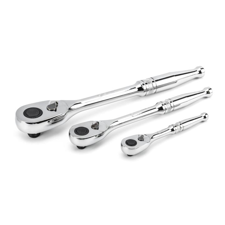 Image of 3 Pc. 1/4", 3/8", and 1/2" Drive 72-Tooth Full Polish Ratchet Set - SATA